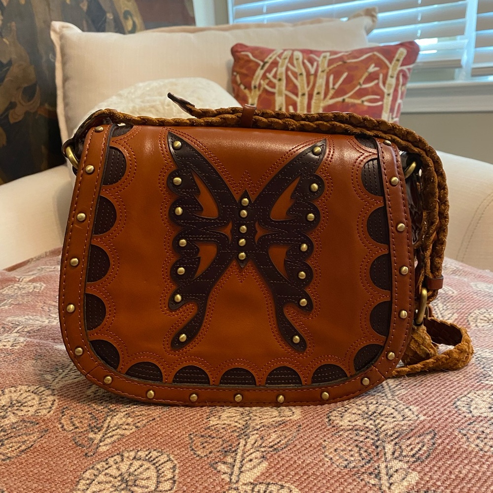 Patricia Nash Tan and Black Butterfly Salerno Crossbody Bag